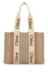 Chloé Multicolor Linen Medium Woody Shopping Bag