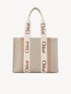 Chloé Multicolor Linen Medium Woody Shopping Bag