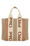 Chloé Multicolor Linen Small Woody Shopping Bag