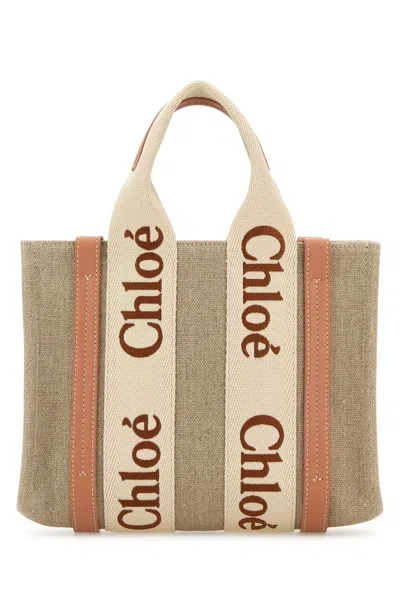 Chloé Multicolor Linen Small Woody Shopping Bag
