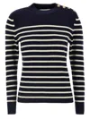 Chloé Pull Marinière En Maille De Laine Et Cachemire Femme Bleu Taille L 92% Laine, 8% Cachemire In Multicolor