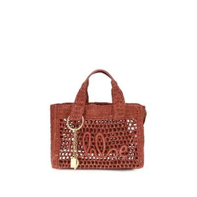 Chloé Multicolor Raffia Shoulder Bag In Brown