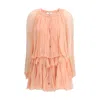 Chloé Women Pink Mini Dress With Drawstring On The Front And Cape Design In Silk Woman In Pink