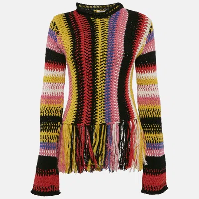 Pre-owned Chloé Multicolor Striped Crochet Fringed Sweater S