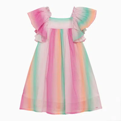 Chloé Multicoloured Cotton Dress With Ruffles In Multicolor