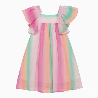 Chloé Kids' Multicoloured Cotton Dress With Ruffles In Multicolor
