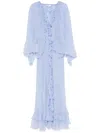 Chloé Robe Cape Longue Volantée En Mousseline De Soie Femme Bleu Taille 38 100% Soie In 蓝色