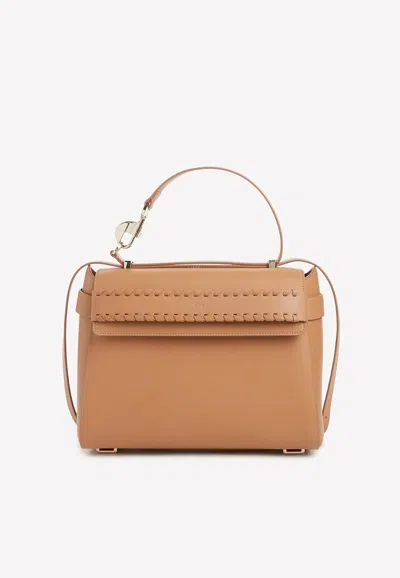 Chloé Nacha Top Handle Bags In Calf Leather In Tan
