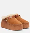 Chloé Nama 80 Shearling-lined Suede Platform Mules In Brown