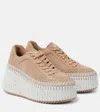 Chloé Nama Mixed Leather Stitch Platform Sneakers In Pink