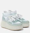 Chloé Nama 80 Suede-trimmed Wedge Sneakers In Blau
