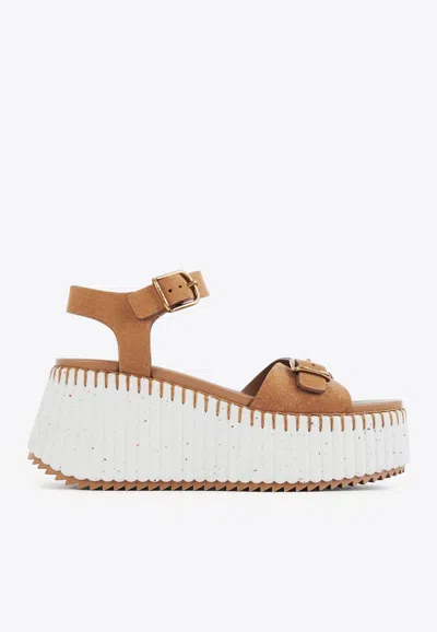 CHLOÉ NAMA 80 SUEDE WEDGE SANDALS