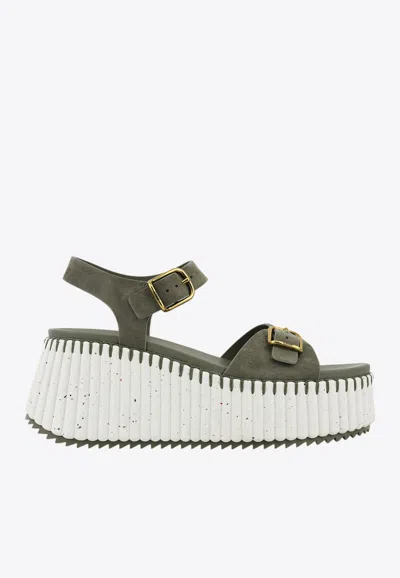 CHLOÉ NAMA 80 SUEDE WEDGE SANDALS