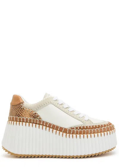 Chloé Chloe Nama 80 Thong Leather Wedge Sandals In White