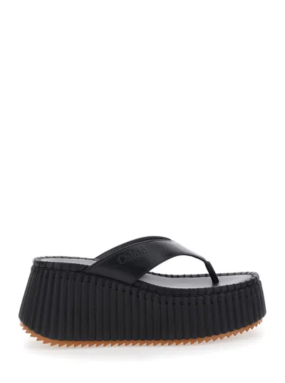 Chloé 'nama' Black Thong Sandals In Leather Woman