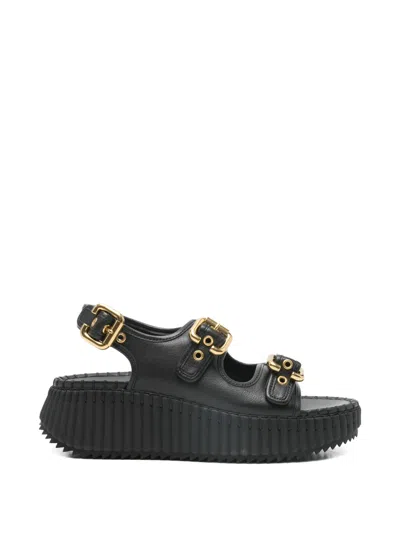 Chloé Nama Buckle Flatform Heeled Sandals In Black
