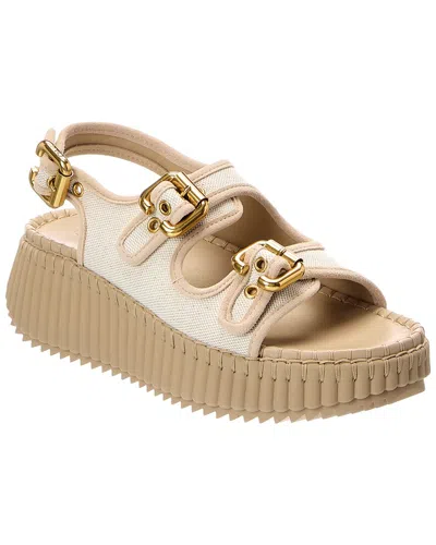 Chloé Nama Canvas & Suede Wedge Sandal In Multi