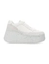 Chloé Platform Speckled Mix Leather Sneakers In White