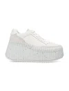 Chloé Platform Speckled Mix Leather Sneakers In White