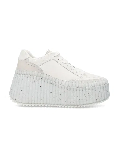 Chloé Nama Platform Speckled Mix Leather Sneakers In White