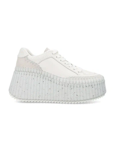 Chloé Platform Speckled Mix Leather Sneakers In White