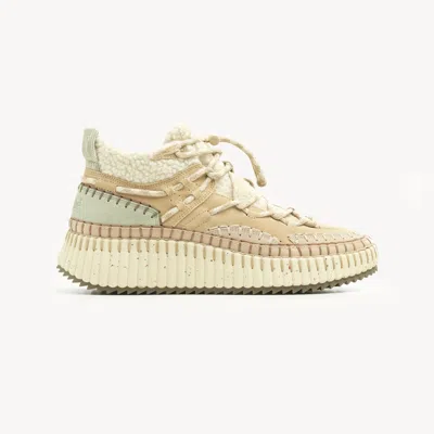 Chloé Nama Lace-up Sneaker White Size 11 88% Polyester, 12% Polyurethane