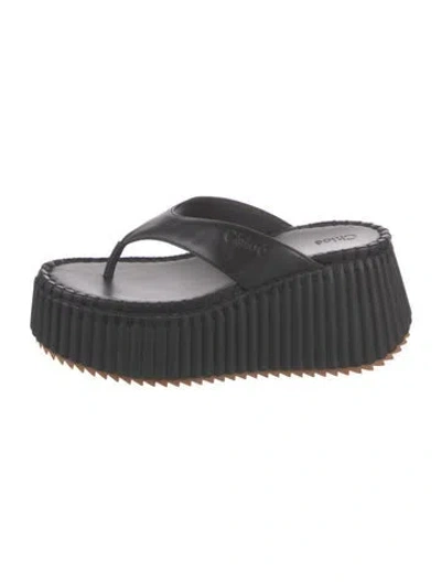 Pre-owned Chloé Nama Leather Espadrilles In Black