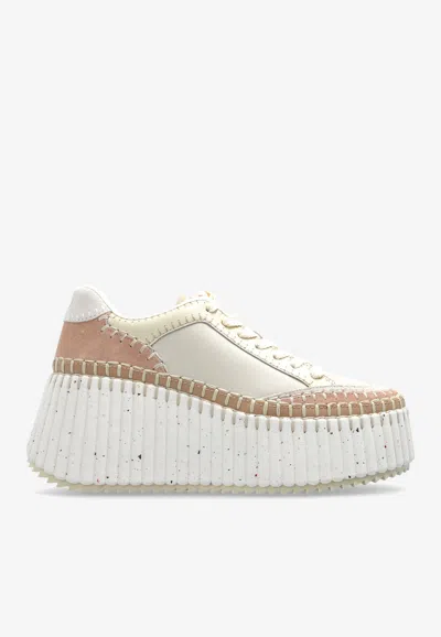 Chloé Nama Leather Low-top Platform Sneakers In Neutral