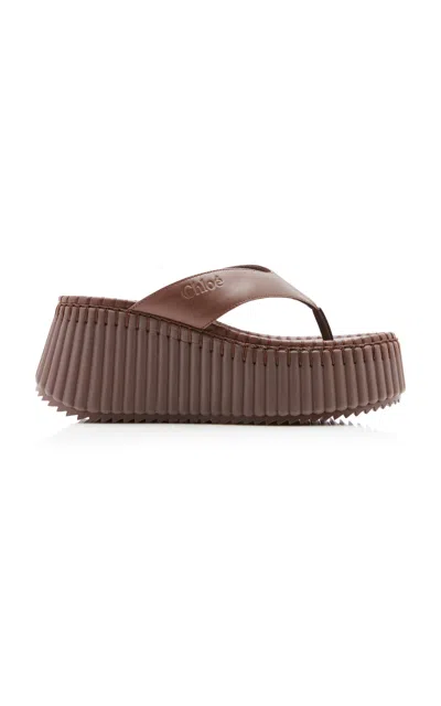 Chloé Nama Leather Platform Sandals In Brown