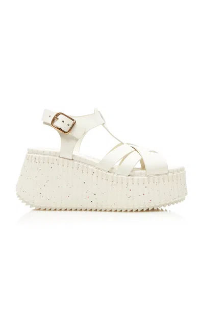 Chloé Nama Leather T-strap Platform Sandals In White