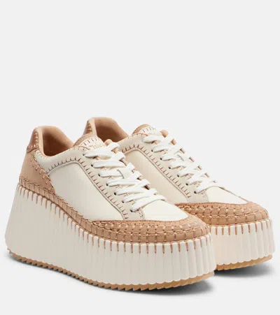 Chloé Nama Suede-trimmed Leather Platform Sneakers In Neutral