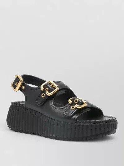 Chloé Nama Leather Sandals Slingback Platform Sole In Black