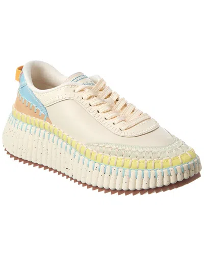Chloé Chloe Womens Bone Nama Embroidered Leather Low-top Trainers