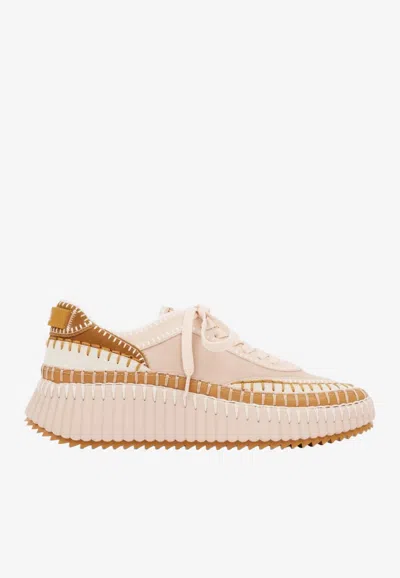 Chloé Nama Leather Stitched Sneakers In Neutral