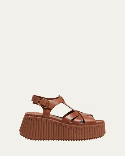 Chloé Nama Leather T-strap Platform Sandals In Spearmint