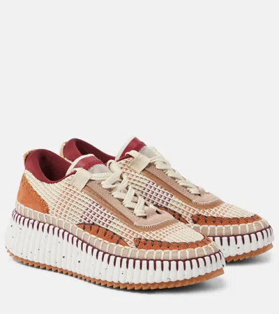 Chloé Nama Leather-trimmed Sneakers In Brown