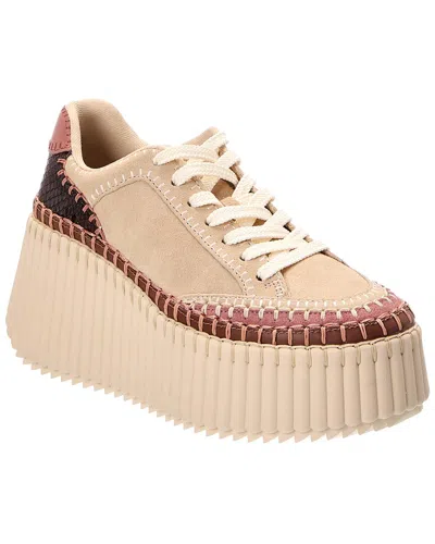 Chloé Nama Leather Wedge Sneaker In Neutral