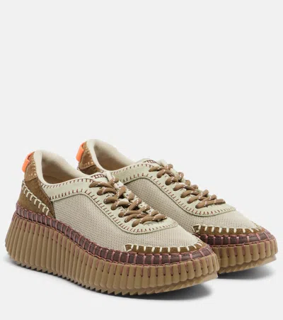Chloé Nama Leather-trimmed Platform Sneakers In Brown