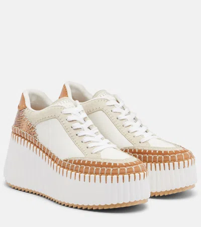 Chloé Nama Leather-trimmed Platform Sneakers In White