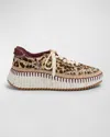Chloé Nama Embroidered Grosgrain And Leather-trimmed Leopard-print Calf Hair Sneakers In Jungle Brown