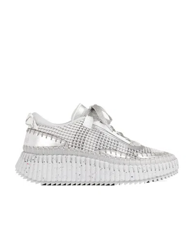 Chloé Nama Stitch Walking Sneakers In Silver