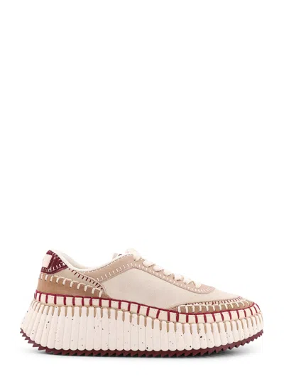 Chloé Nama Low-top Suede Sneakers With Leather Inserts In Neutral