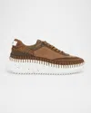 Chloé Nama Mixed Leather Low-top Platform Sneakers In Brown