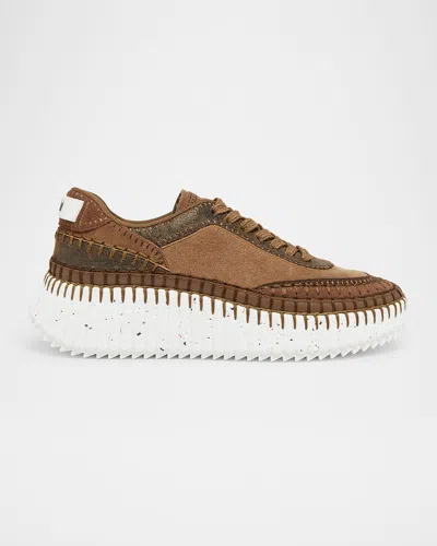CHLOÉ NAMA MIXED LEATHER LOW-TOP PLATFORM SNEAKERS