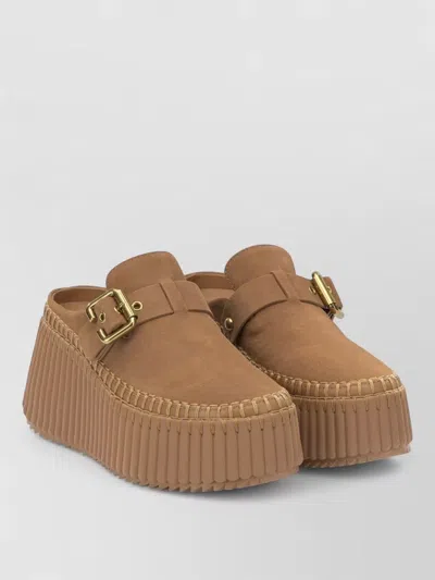 Chloé Nama Mules Platform Sole Round Toe In Brown