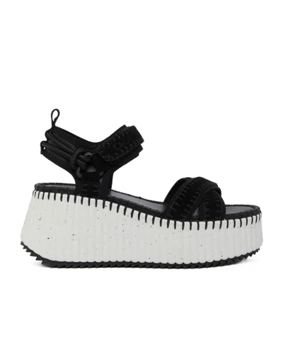 Chloé Nama Stitch Ankle-strap Flatform Sandals In Black