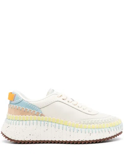 Chloé Chloe Womens Bone Nama Embroidered Leather Low-top Trainers