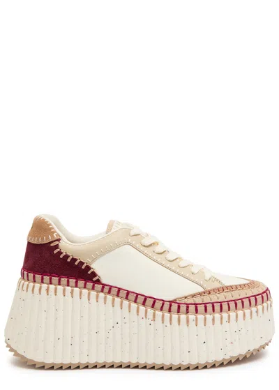 CHLOÉ CHLOE NAMA PANELLED LEATHER FLATFORM SNEAKERS