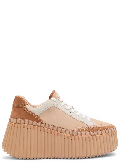 Chloé Chloe Nama Panelled Suede Flatform Sneakers In Brown