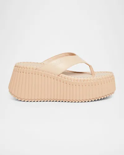 Chloé Nama Platform Leather Thong Sandals In Neutral